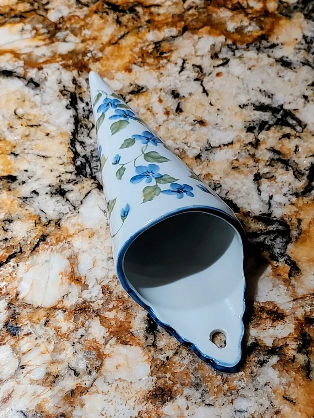 Andrea By Sadek White Porcelain Wall Pocket with Blue/Violet/ Green Floral Motif